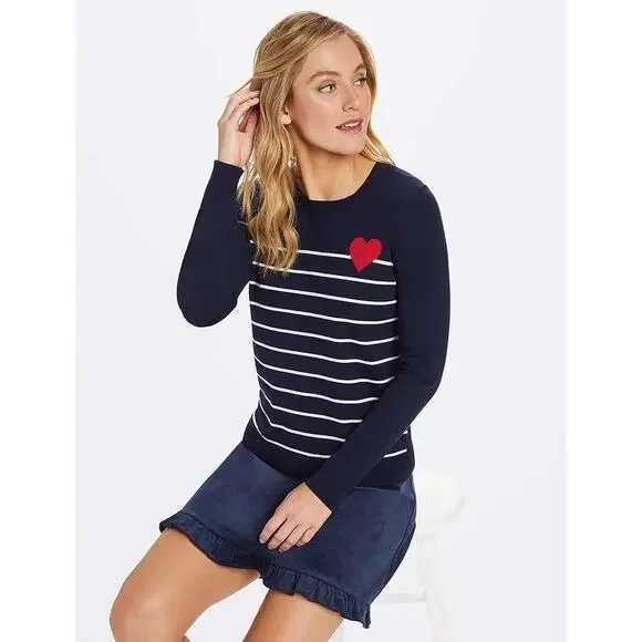Draper James "Reese Witherspoon" Heart Striped Dark Blue Sweater Large - Picture 2 of 8